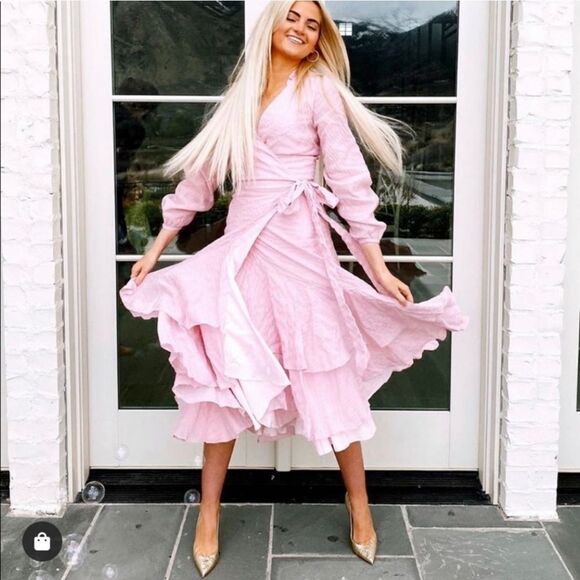 Rachel Parcell Pink Long Sleeve Ruffle Hem Belted Wrap Dress Womens Size XXL - Picture 1 of 10